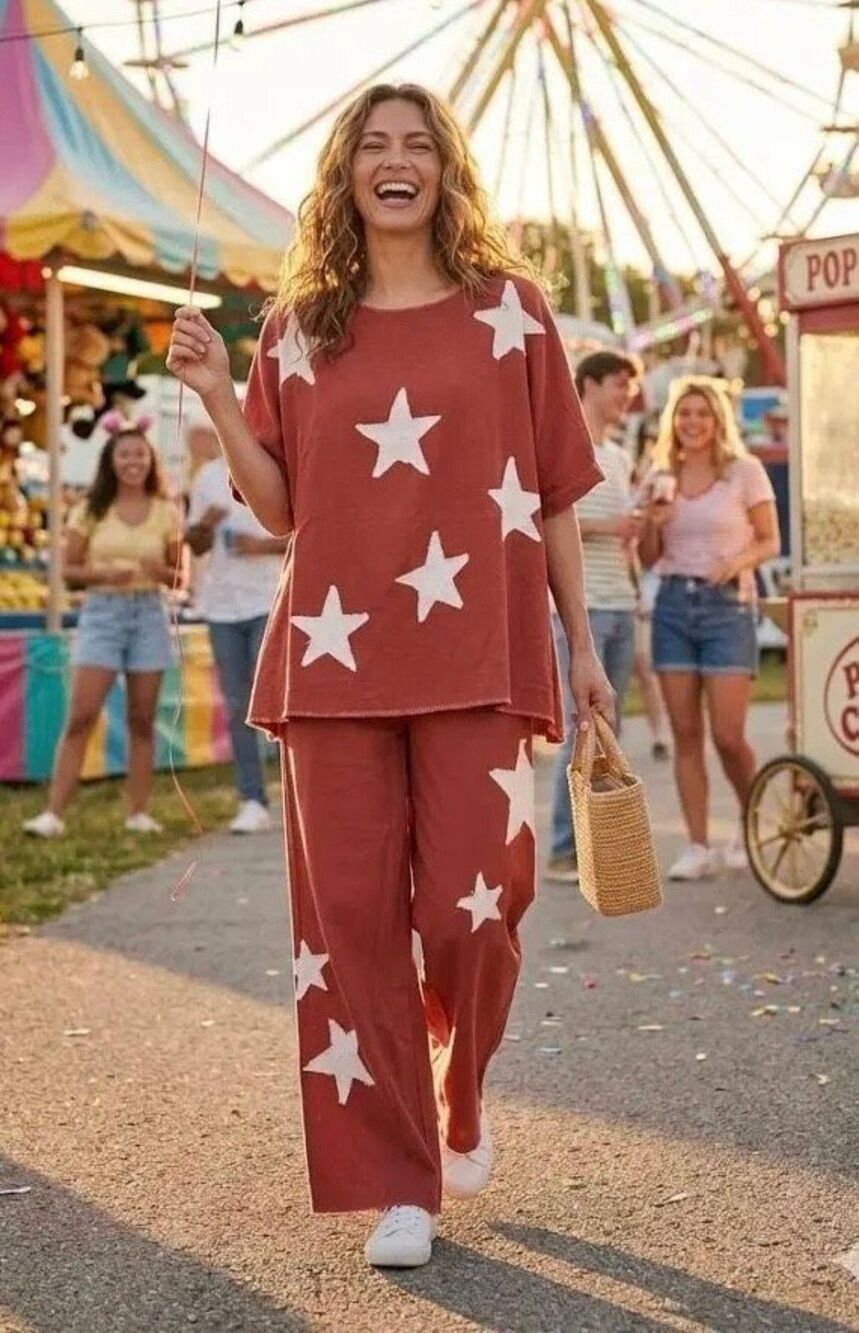 Blue Velvet Boutique Shirt & Pants Rust Star Set Sz Large